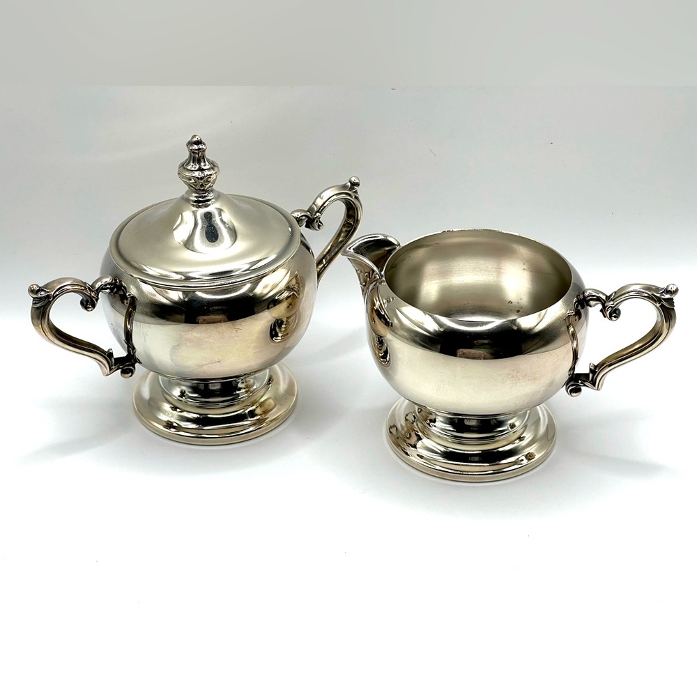 VTG WM Rogers 800 Silver Plated Footed Victorian Style Creamer & Sugar Bowl Set